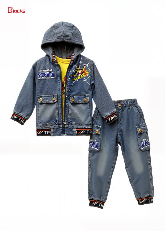 Spring & Summer Boys' Denim Casual Set – Top and Pants - Image 3