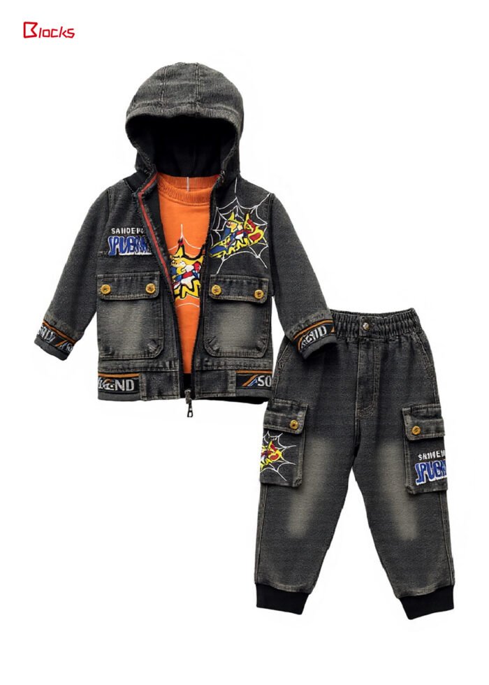 Spring & Summer Boys' Denim Casual Set – Top and Pants - Image 2